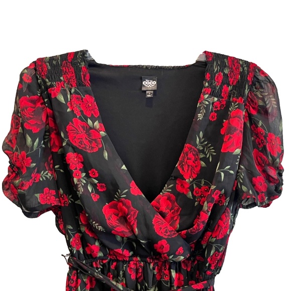 Disney Pixar Coco Rose Print Black/Red Maxi Dress W/Slit Size L - Picture 6 of 14